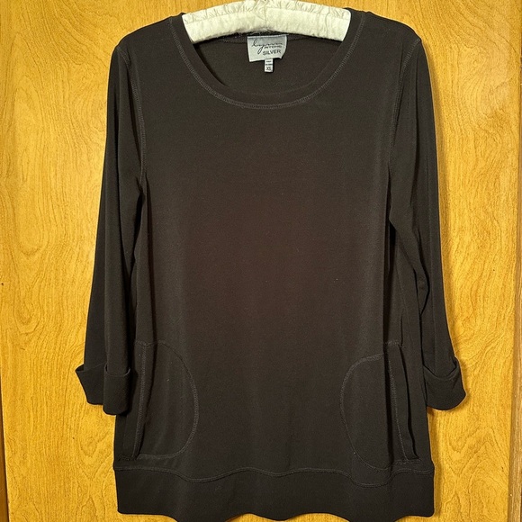 Lynn Ritchie Silver Black 3/4 Sleeve Top size XS - Picture 2 of 9